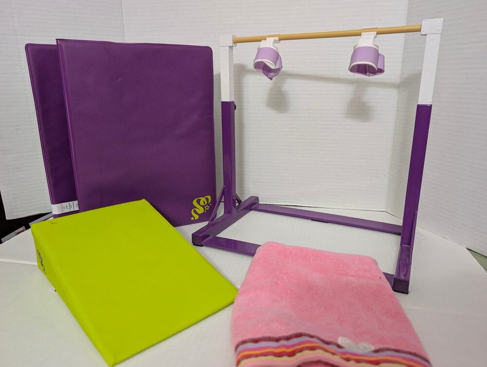 American Girl Doll Gymnastics Set Practice Bar Wedge Mat Purple Tumbling Toy